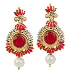 Kriaa <b>Fine</b> <b>Cuff</b> <b>Earrings</b> Pink Meenakari Gold Plated Stone Dangler - Product Image 1