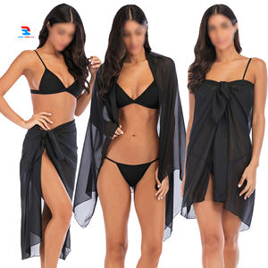 Maillots de bain maille transparente couvertures maillots de bain jupes ouvertes à séchage rapide maille transparente été ouvert Caftan couleur unie Bikinis hauts bas - Product Image 1