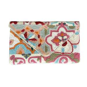 MS Handicraft Tropical Floral <b>Glass</b> Beaded Clutch Customized Shape & Color Mexican Fiesta Purse Crossbody <b>Chain</b> Model Ms-wc-001 - Product Image 1