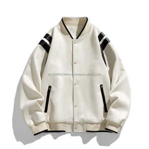 ODM Raglan Sleeve Button-Up Zipper <b>Pocket</b> 100% Cotton Baseball Jacket Solid Blank Plain White Varsity High Street Jacket for <b>Men</b> - Product Image 1