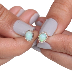 925 Solid <b>Silver</b> Classical <b>Stud</b> Earrings Jewelry for Women 925 Sterling <b>Silver</b> Opal Gemstone Boho Style Handmade Earrings Gift - Product Image 1