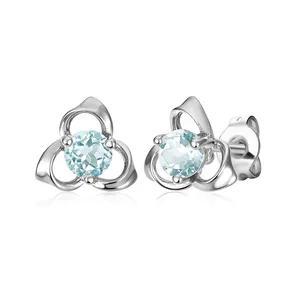 925 Sterling Silver Natural Gemstone Jewelry Light Blue Topaz Triangle Knot Stud Earrings For Women Destiny Jewellery