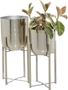 Decorative Metal Planter Nickel Plated Luxury Design Set of 2 Pieces - Product Image 2