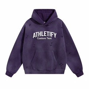 Sudadera con Capucha para Hombre, Diseño Desgastado y Rasgado, Impresión Digital, Corte Holgado, para Uso Diario en Invierno - Product Image 1