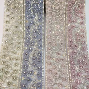 lace flower pattern multi-color double sequin 100% cotton lace fabric mesh lace fabric for women