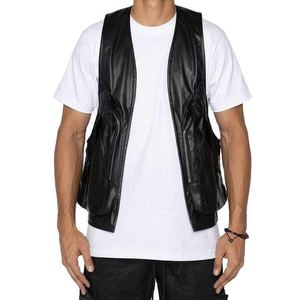 Gilet de motard élégant en cuir pour hommes veste d'hiver slim fit à logo personnalisé avec design à plusieurs poches prix de gros - Product Image 4