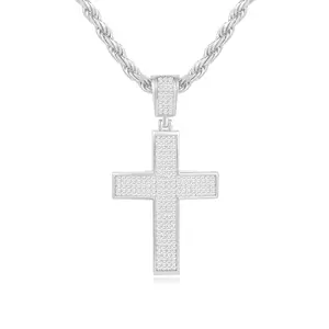 Premium 925 <b>Silver</b> Hip Hop <b>Necklace</b> Moissanite <b>Cross</b> Pendant Three Rows Full Diamond Couple Men Women Jewelry - Product Image 4