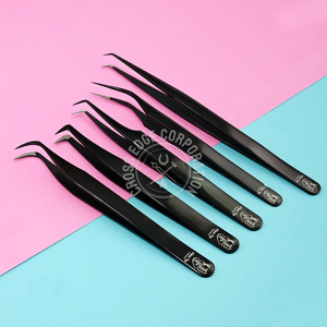 Pinzas profesionales para extensión de pestañas rusas de 90 y 45 grados, pinzas para pestañas de volumen de acero inoxidable, puntas de fibra para aislamiento - Product Image 6