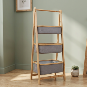 Modern Bamboo Multifunction Clothing <b>Basket</b> Premium Quality Non-Folding Single Tier Portable <b>Wall</b>-Mounted - Product Image 2