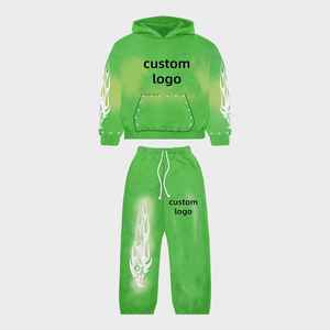 ชุดวอร์มกางเกงผ้าคอตตอนสำหรับผู้ชายชุดวอร์มและเสื้อฮู้ดผ้า100% ฟอกสีกรดชุดวอร์มสำหรับฤดูหนาวตามสั่ง - Product Image 1