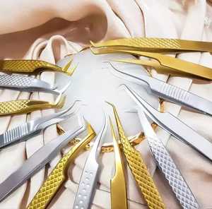 Gold <b>Colour</b> Eyelash Extension <b>Set</b> Tweezers Bundle Of 4 Beauty Tweezers False Eyelash Tweezer BY ZACHARY INDUSTRIES - Product Image 1