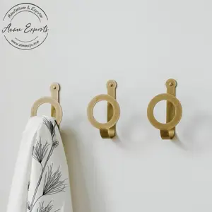 经典设计一套3个小实心黄铜壁挂钩，仿古黄铜完成，用于悬挂外套帽子钥匙和墙壁装饰