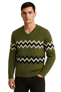 Pulls pour hommes en tricot zigzag à col en V personnalisés en gros |   Pull chaud de mode d'hiver |   Pull en polyester/coton solide avec doublure en coton - Product Image 2