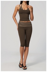 Brown halter <b>crop</b> <b>top</b> set High waist shorts yoga wear Dot pattern sheer layer 2 piece yoga outfit - Product Image 3