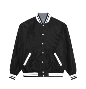 Chaqueta Bomber blanca y negra, ropa de calle ligera abotonada con cuello a rayas, puños y dobladillo, forro interior suave, ropa de abrigo informal - Product Image 1