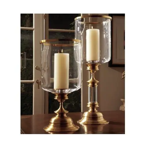 Nordic Style Hurricane Glass Candle Holder Glass Hurricane Pillar Candle Holders Multiple Size Choices short Stem Candle Jars