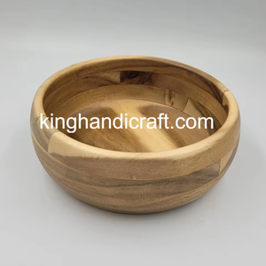Cuenco grande de madera de acacia D15xH7cm | Cuenco para servir frutas y ensaladas de madera hecho a mano | Vajilla de cocina natural rústica - Product Image 3