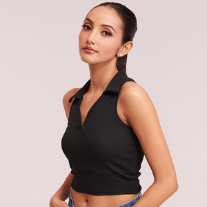 Nardon Apparel Crop Top tricoté en coton personnalisé Femme Casual Basic Sleeveless Round Neck Ribbed Crop Tops for Women - Product Image 3