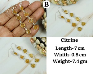 Pendientes Largos Hechos a Mano con Piedra de Nacimiento, Minimalistas, de Piedra Preciosa Natural en Bruto, Plata de Ley 92.5, Joyería Unisex para Regalo - Product Image 5