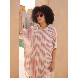 Striped Oversized Linen-Cotton Long <b>Shirt</b> Loose Fit Vintage <b>Western</b> Outwear - Product Image 1