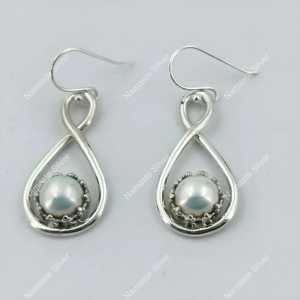 Pearl Drop <b>Earrings</b> 925 Sterling Silver: Handmade Infinity <b>Dangle</b> - Product Image 4