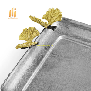 Plateau de service rectangulaire en argent avec poignées papillon Plateau décoratif de luxe en métal pour la maison Hôtel Restaurant Fête - Product Image 2