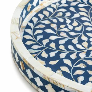 Plateau de service de haute qualité durable, best-seller, poli, en forme ronde, avec incrustation de nacre, motif floral, pour une maison élégante - Product Image 2