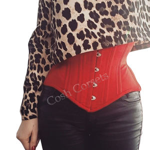 Orange Cotton Underbust Steel Boned Wider <b>Hips</b> Waist Cincher Corset With Front Busk | Onderbustkorset met stalen baleinen - Product Image 6