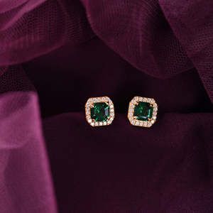 NOVAMART Fine Premium 925 <b>Sterling</b> <b>Silver</b> <b>Stud</b> Earrings for Women & Girls Rose Gold Diamond Geometric Bezelt Setting Emerald Cut - Product Image 2