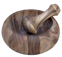Mortier en bambou avec pilon et couvercle, moulin manuel pour épices et noix, broyeur d'herbes, écologique, artisanat Tayyab