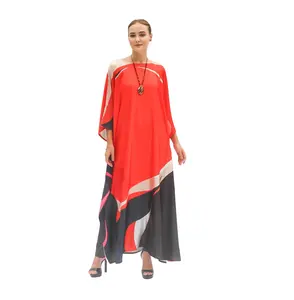 Высококачественное женское мягкое атласное шелковое платье-Кафтан свободного кроя с принтом кафтан для девочек большого размера повседневная одежда летнее платье-кафтан