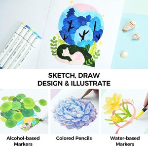 Ohuhu-Marcador de doble cara para cuaderno de bocetos artístico, a prueba de sangrado, tamaño grande de 9x12 pulgadas, 60 hojas/120 páginas, <span class=keywords><strong>libro</strong></span> de bocetos encuadernado con pegamento - Product Image 4