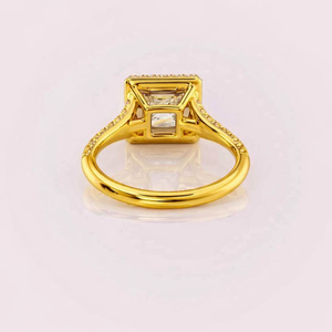 IGI Certified Princess Shape Lab Created Diamond Halo Engagement Ring 9K Rose / Yellow & White Gold Pave Band Ring - Product Image 4