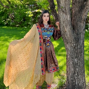 Fabricante personalizado mujer tradicional afgano elegante seda Salwar Kameez tradicional afgano étnico prenda 607 piezas para - Product Image 6