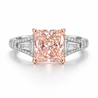 Bague de fiançailles en diamant rose de laboratoire taille princesse avec pierres latérales, or 18 carats, certifiée IGI, bijoux de luxe pour mariage et soirée