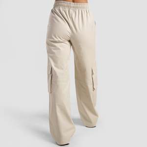 Pantalones Cargo Casuales para Mujer Dymano, Transpirables, Mezcla de Lona, Cintura Elástica con Decoración, Color Blanco Hueso, para Otoño - Product Image 2