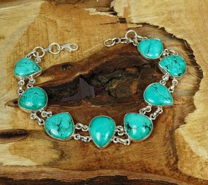 Blue Turquoise Sterling Silver <b>Bracelet</b> Adjustable Gemstone December Birthstone Handmade Jewelry Gift For Women - Product Image 6