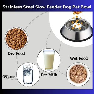 ชามอาหารสัตว์เลี้ยงแบบช้าทำจากสเตนเลสทำความสะอาดง่ายชามอาหารสัตว์เลี้ยงรูปทรงโค้งมน - Product Image 3