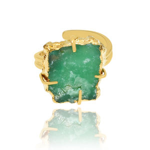 แหวนพลอยเม็ดหยาบแบบปรับได้สีเงินคริสโซเพรสชุบทอง925 - Product Image 3