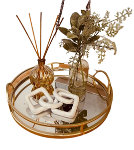 Plateau miroir ovale Plateau à bougies en or avec bord haut Plateau de service en métal de Noël vintage Décor doré oriental à bon prix - Product Image 3