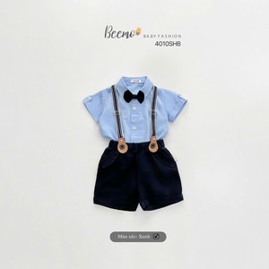 Nueva llegada algodón arco cuello camisa cinturón conjunto manga corta ropa Formal para 1-7 años bebé niños cómodo 100% algodón para - Product Image 3