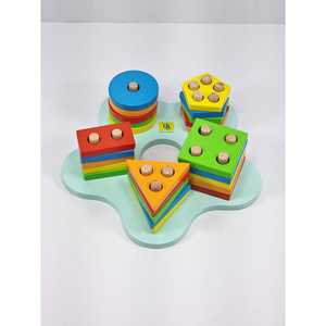 Button Hole <b>Wooden</b> <b>Shape</b> <b>Sorter</b> Fine Motor Skills Nesting & Stacking Toys - Product Image 1