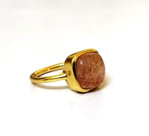 ทองเหลืองที่สวยงามด้วยทองชุบแหวนอัญมณีอินเดียเครื่องประดับขายส่งจำนวนมากธรรมชาติอาทิตย์หินชุบทองแหวน - Product Image 1