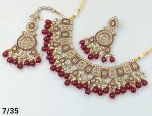 ชุดเครื่องประดับแฟชั่นอินเดียสุดพิเศษชุดสร้อยคอหิน CZ และไข่มุกพร้อมต่างหูชุดสวมหัวสำหรับผู้หญิง - Product Image 5