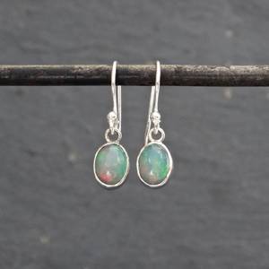 Trendy Vintage <b>Silver</b> Color Women's Hoop <b>Earrings</b> Blue Oval Opal Bezel <b>Set</b> for Wedding Engagement or Party Jewelry Gifts - Product Image 1