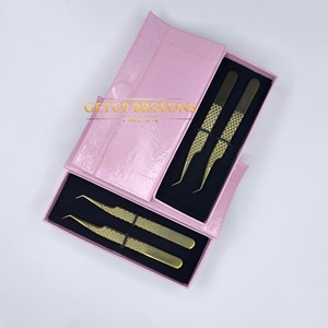 Pince à épiler de précision GETUP BROSONS IMPEX en acier inoxydable de haute qualité, 45 degrés, dorée, anti-magnétique, pour extensions de cils volume russe - Product Image 3