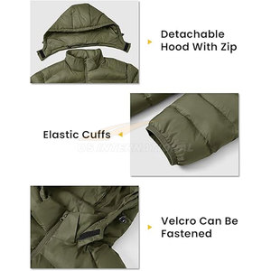 Chaqueta acolchada con Capucha ligera para hombre con capucha desmontable Abrigo de invierno aislado resistente al agua 4 bolsillos Logotipo personalizado OEM - Product Image 4