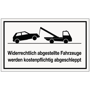 Hinweizeichen Widerrechtliches Parken L250xB150 mm Wei-Schwarz Kunststoff Yard & Lawn Signs - Product Image 1