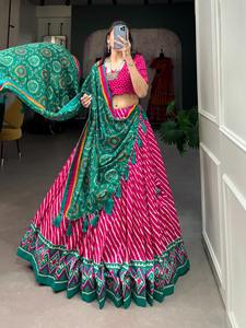 Increíble color Tussar Silk Leheriya con estampado de Patola Border Lehenga Choli Fabricante DE LA India al precio más bajo - Product Image 2