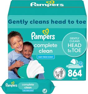 Lingettes pour bébé Pampers, lingettes parfumées Baby Fresh pour un nettoyage complet, nettoient en douceur de la tête aux pieds, 864 au total (12 paquets à ouverture facile) - Product Image 1